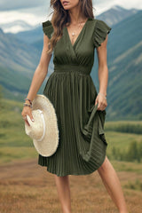 Calm Vibe A-Line Flutter Sleeve Green Midi Dress - MXSTUDIO.COM