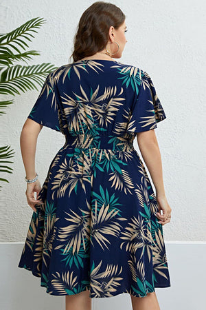 Feel Cozy Botanical Print Flutter Sleeve Plus Size Dress - MXSTUDIO.COM