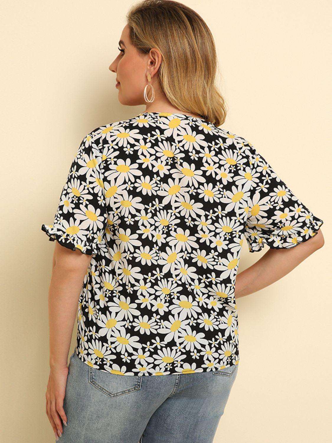 Feel Good Tie Front Plus Size Floral Blouse - MXSTUDIO.COM