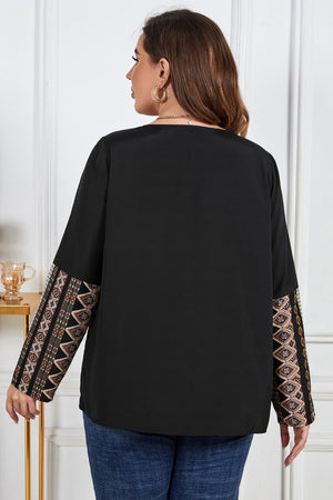 Feel Special Black Plus Size Long Sleeve Blouse - MXSTUDIO.COM