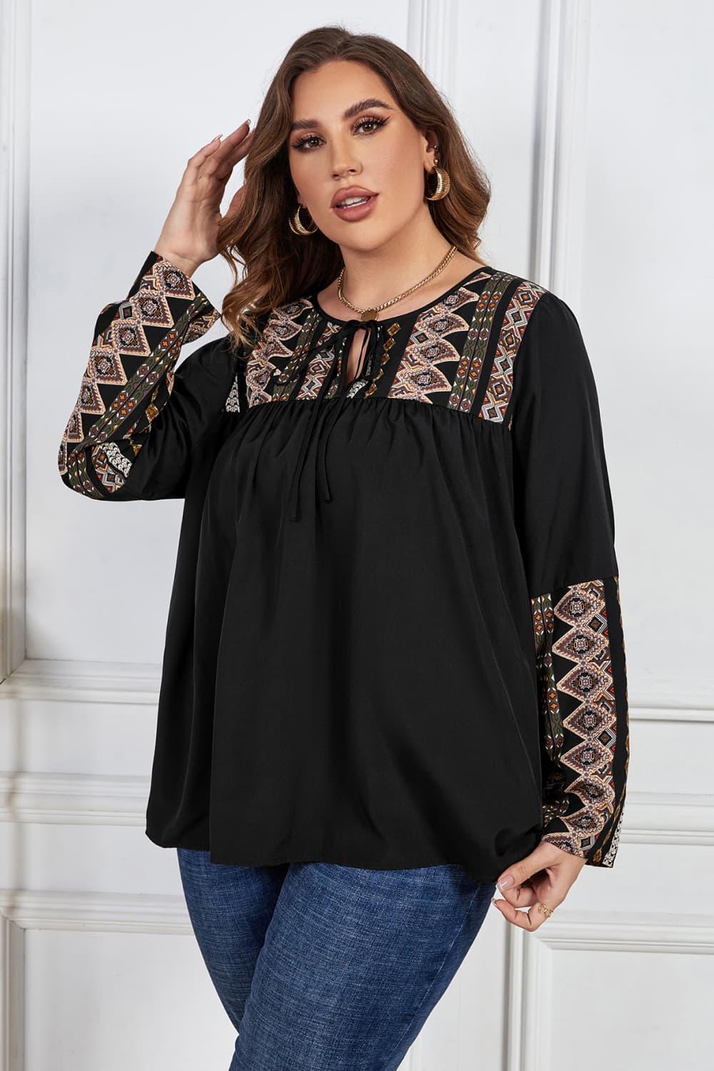 Feel Special Black Plus Size Long Sleeve Blouse - MXSTUDIO.COM