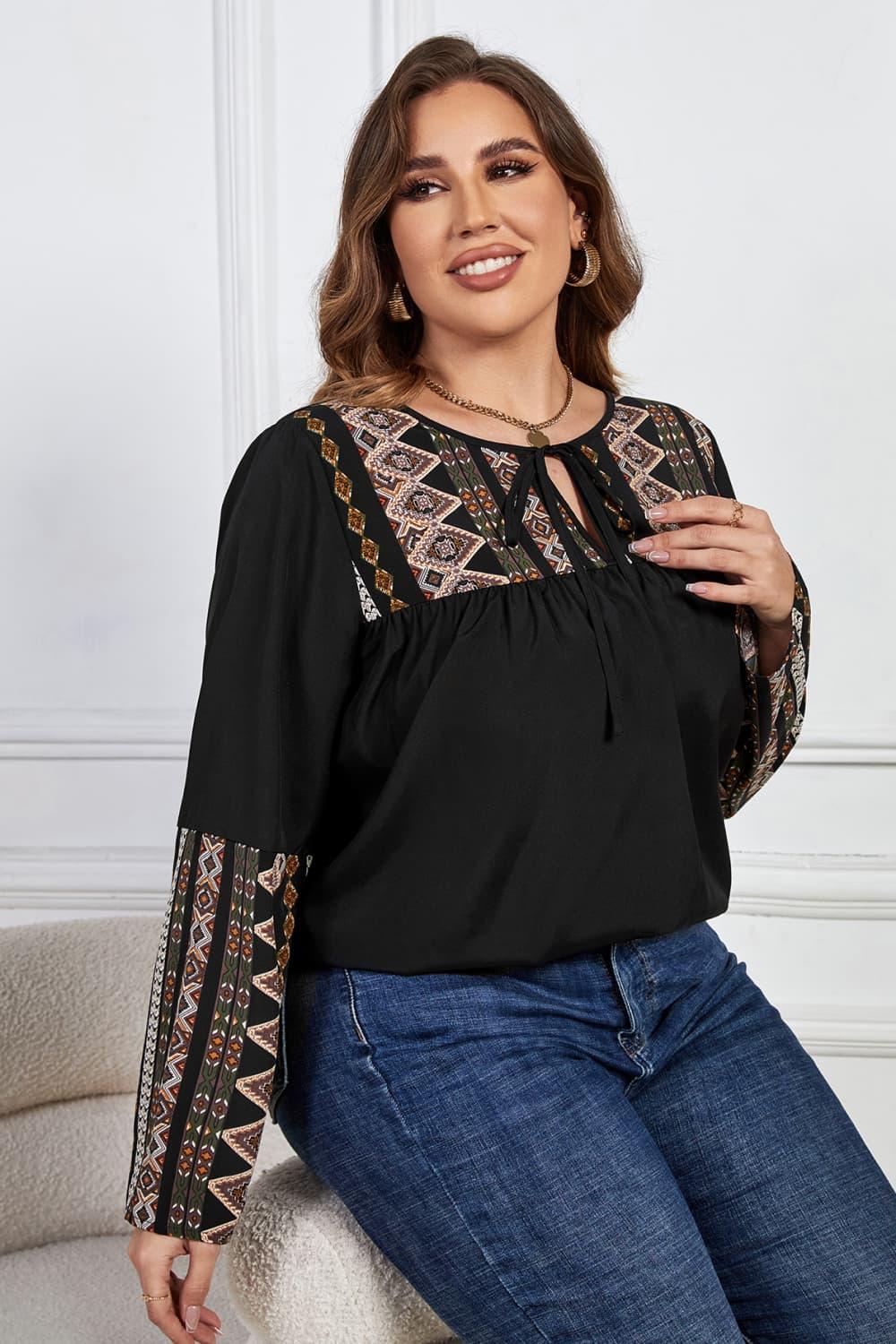 Feel Special Black Plus Size Long Sleeve Blouse - MXSTUDIO.COM