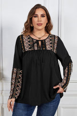 Feel Special Black Plus Size Long Sleeve Blouse - MXSTUDIO.COM