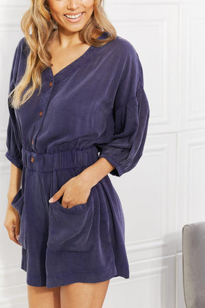 Fit For The Day Three-Quarter Sleeve V Neck Romper - MXSTUDIO.COM