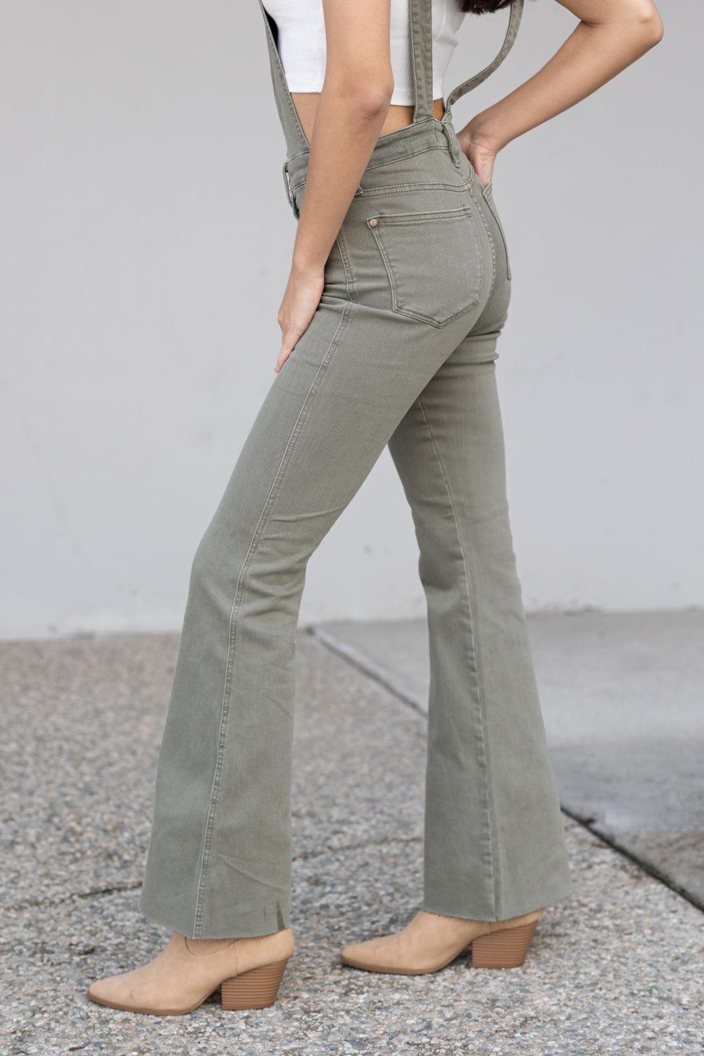 Fitted Flare Plus Size Sage Tummy Control Overalls - MXSTUDIO.COM