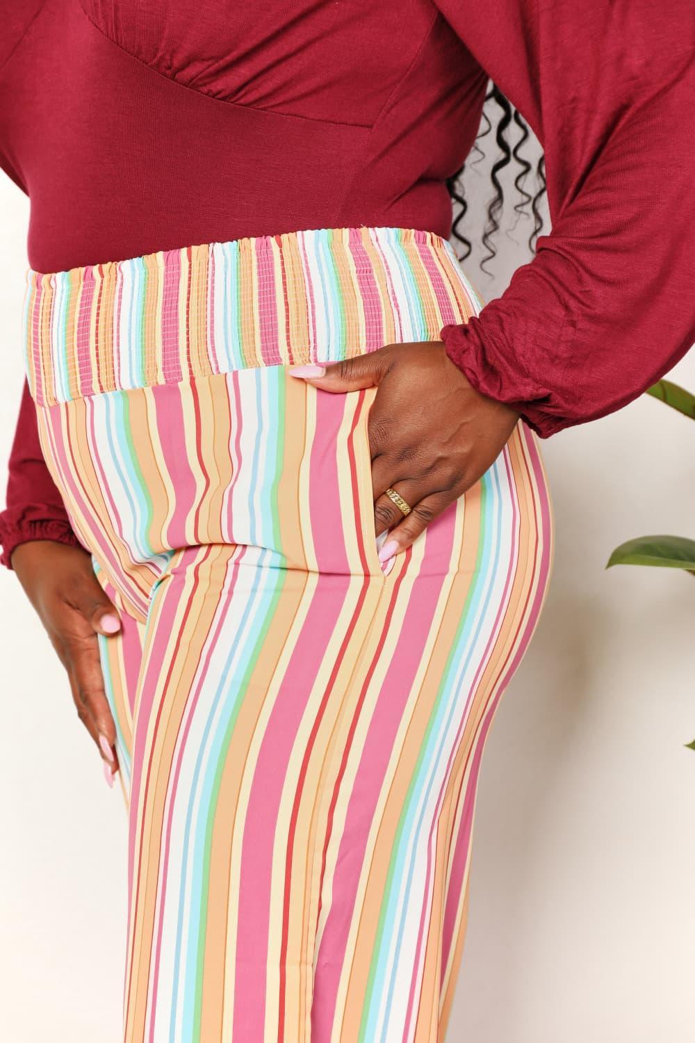 Flattering Fit Striped Plus Size Wide Leg Pants - MXSTUDIO.COM