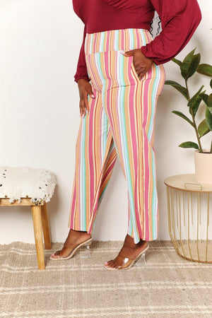 Flattering Fit Striped Plus Size Wide Leg Pants - MXSTUDIO.COM