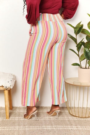 Flattering Fit Striped Plus Size Wide Leg Pants - MXSTUDIO.COM