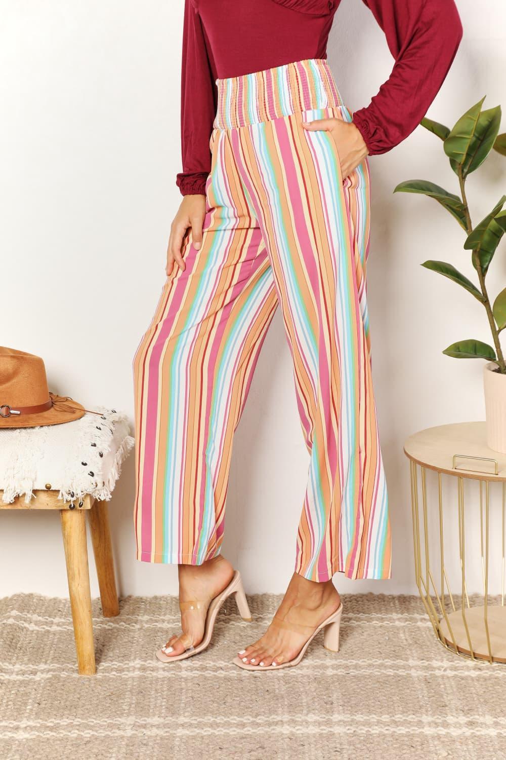 Flattering Fit Striped Plus Size Wide Leg Pants - MXSTUDIO.COM