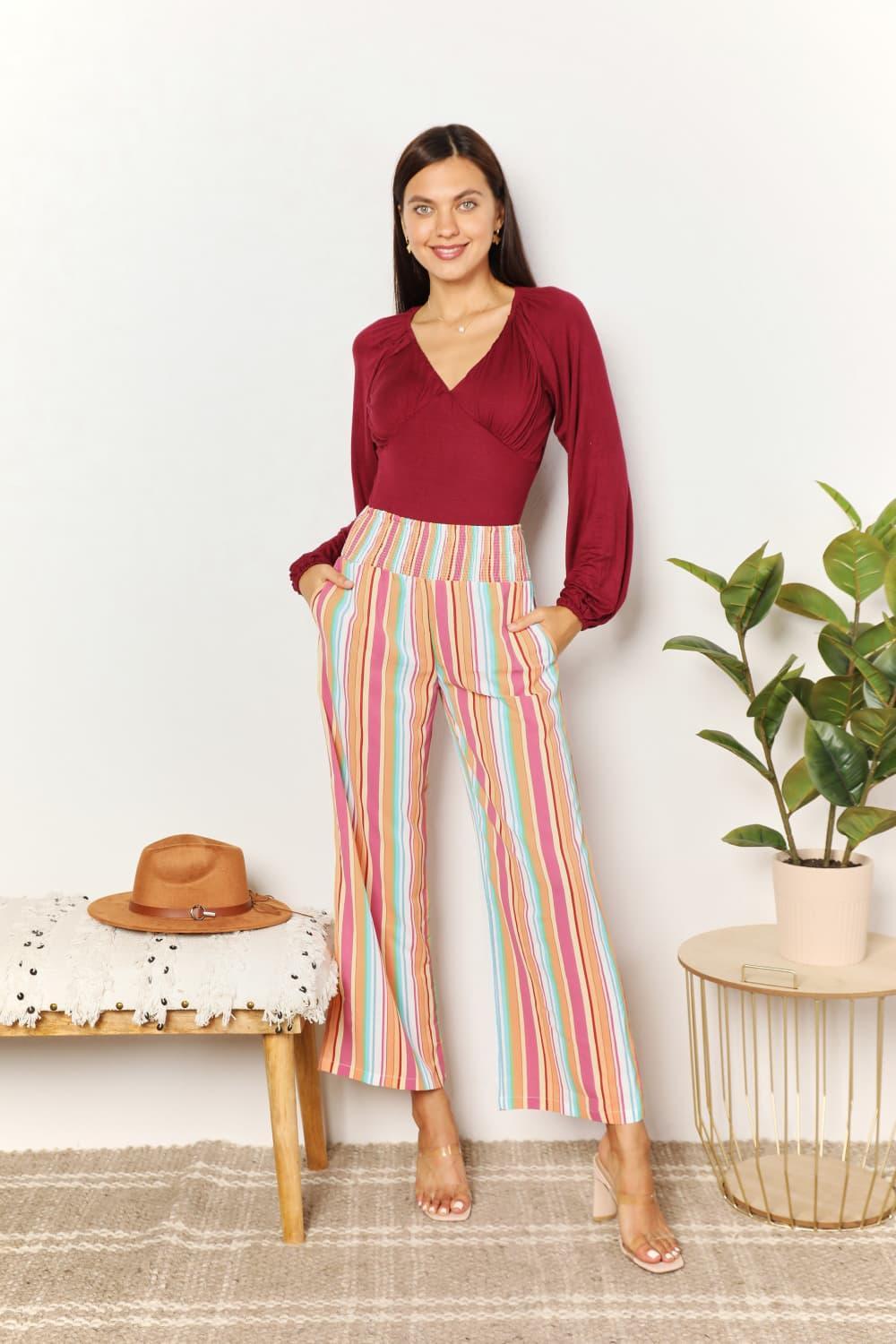 Flattering Fit Striped Plus Size Wide Leg Pants - MXSTUDIO.COM