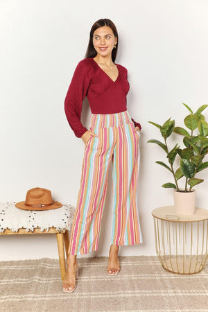 Flattering Fit Striped Plus Size Wide Leg Pants - MXSTUDIO.COM