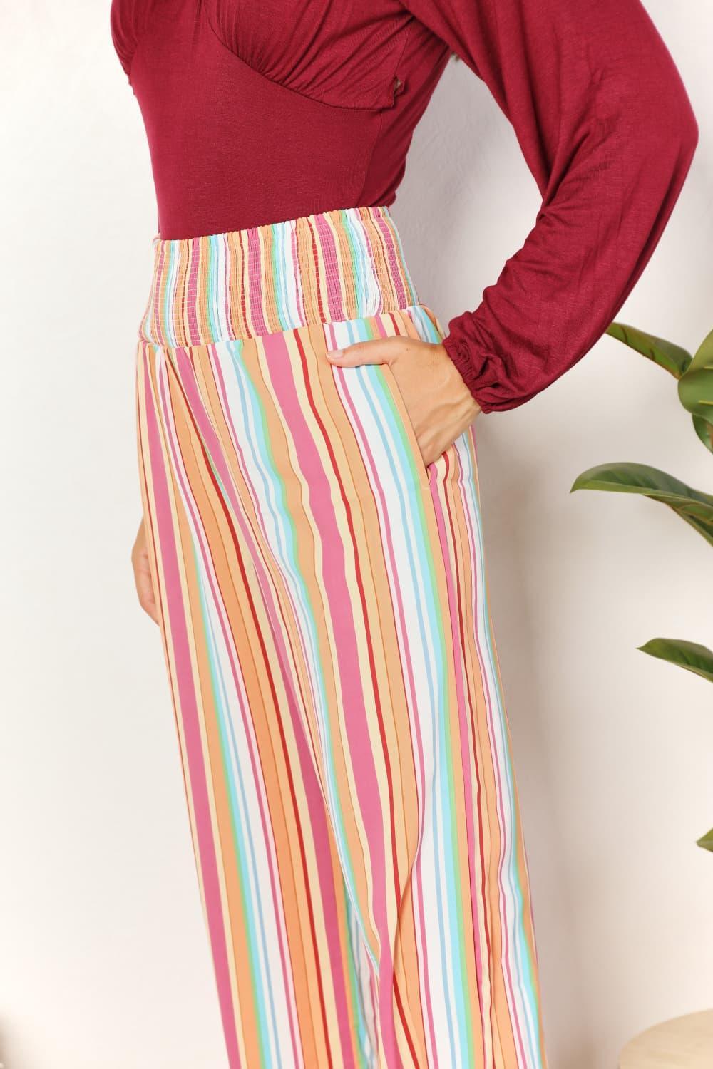 Flattering Fit Striped Plus Size Wide Leg Pants - MXSTUDIO.COM