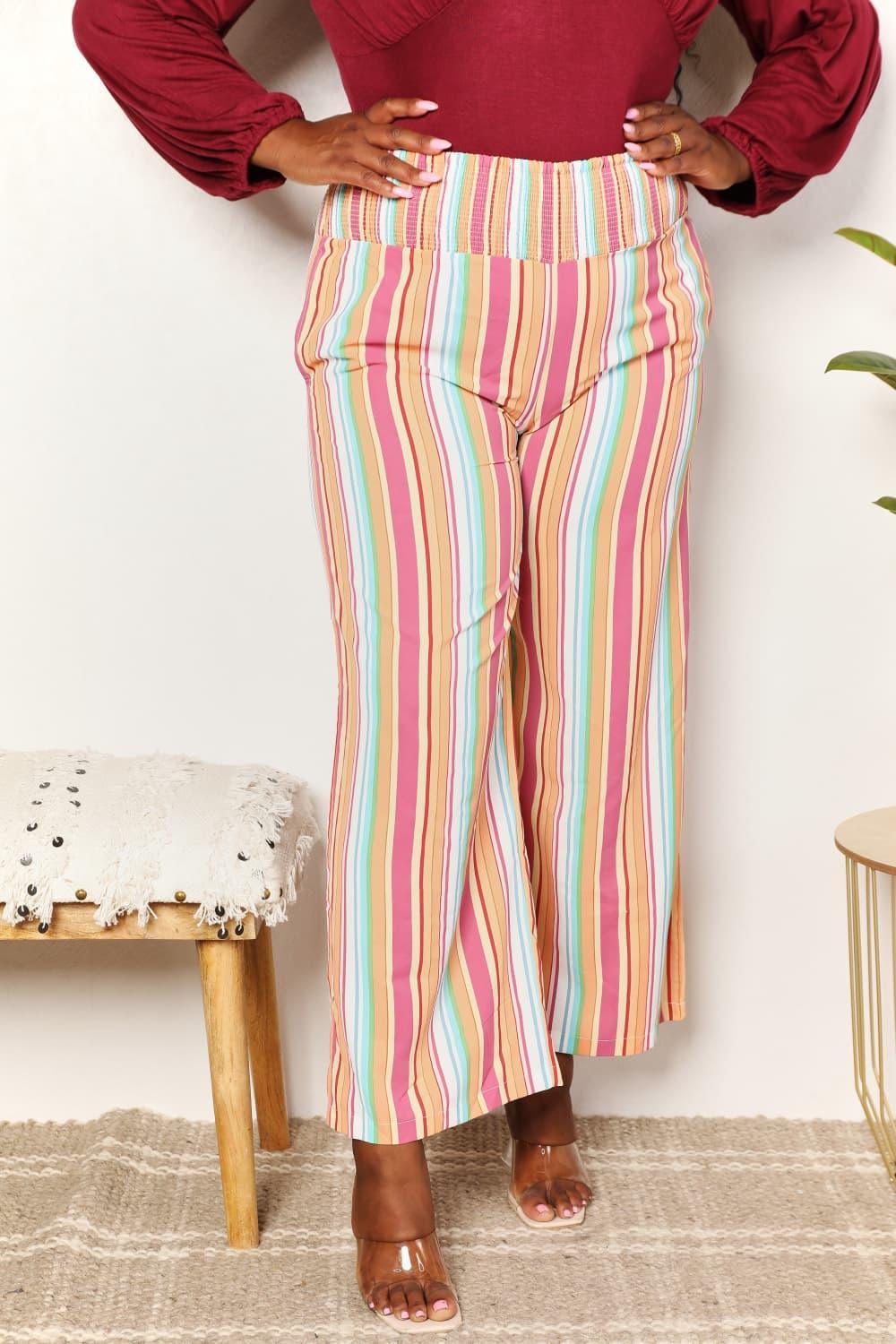 Flattering Fit Striped Plus Size Wide Leg Pants - MXSTUDIO.COM