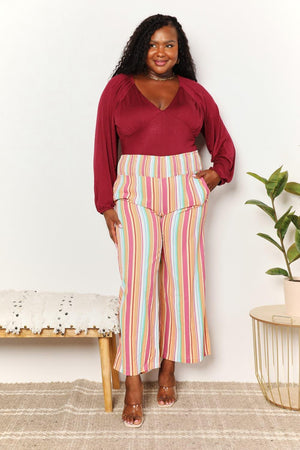 Flattering Fit Striped Plus Size Wide Leg Pants - MXSTUDIO.COM