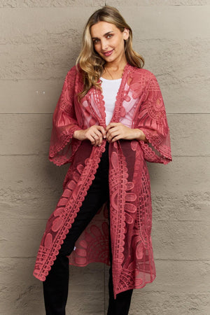 Flattering Look Open Front Lace Duster Kimono - MXSTUDIO.COM