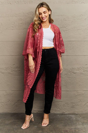 Flattering Look Open Front Lace Duster Kimono - MXSTUDIO.COM