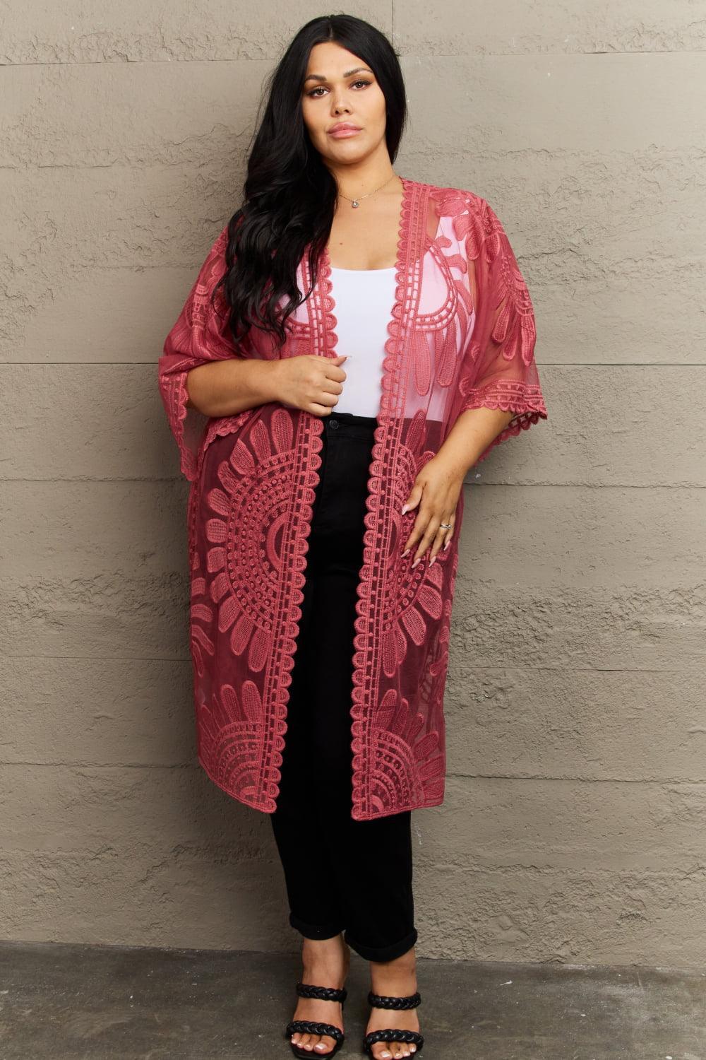 Flattering Look Open Front Lace Duster Kimono - MXSTUDIO.COM