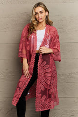 Flattering Look Open Front Lace Duster Kimono - MXSTUDIO.COM