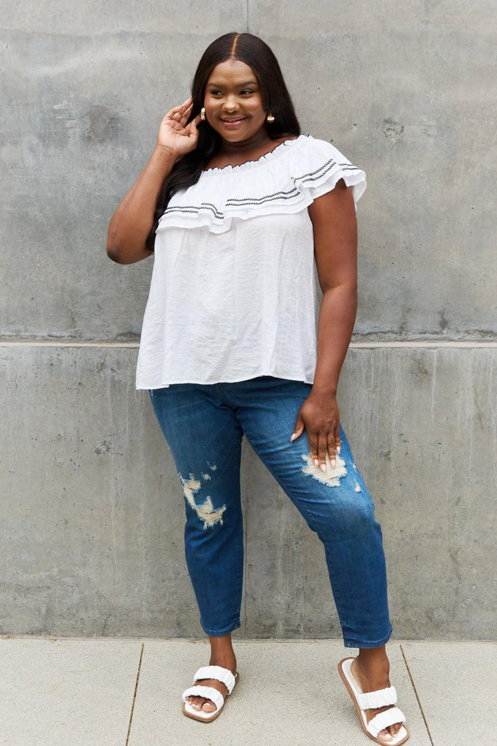 Flawless Plus Size White Off The Shoulder Blouse - MXSTUDIO.COM