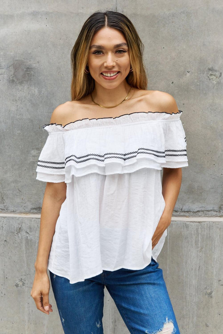 Flawless Plus Size White Off The Shoulder Blouse - MXSTUDIO.COM