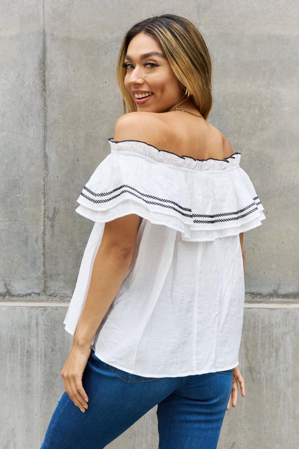 Flawless Plus Size White Off The Shoulder Blouse - MXSTUDIO.COM