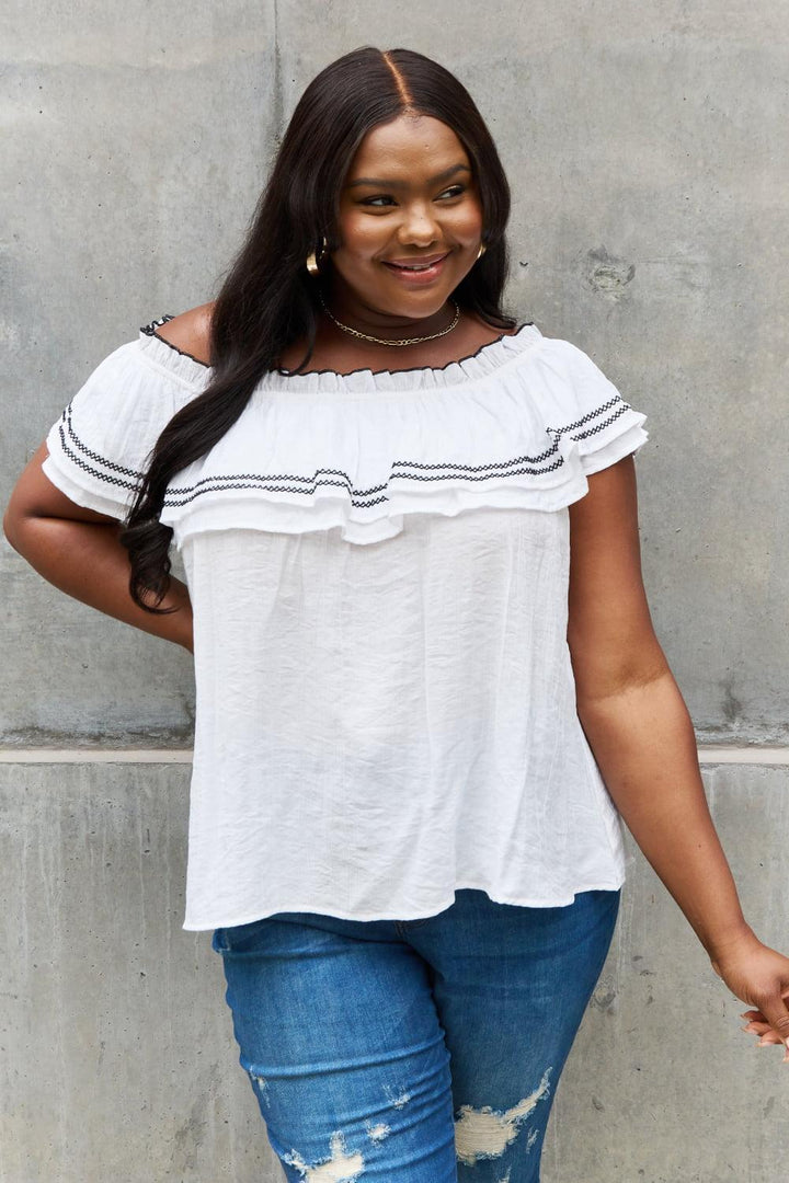 Flawless Plus Size White Off The Shoulder Blouse - MXSTUDIO.COM