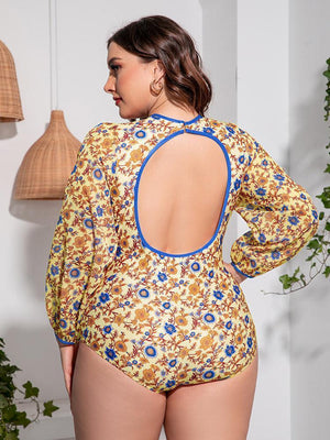 Floral Delight Plus Size Open Back One Piece Swimsuit - MXSTUDIO.COM