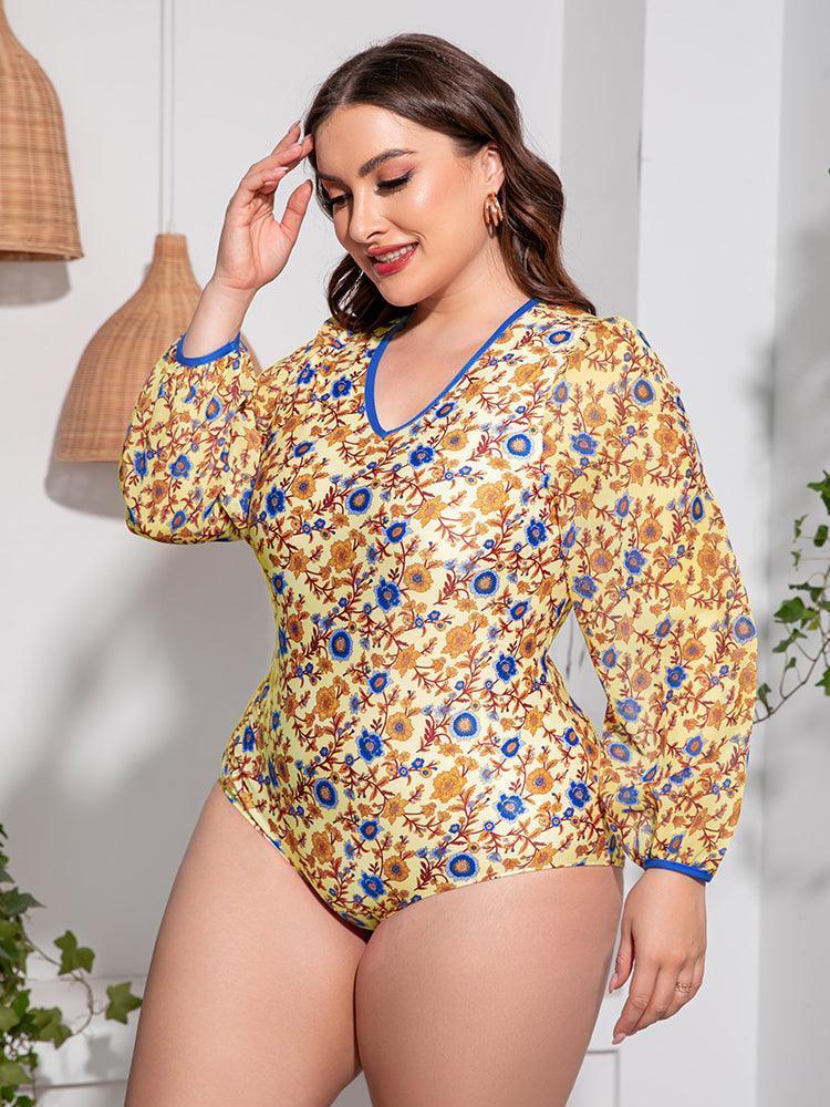 Floral Delight Plus Size Open Back One Piece Swimsuit - MXSTUDIO.COM