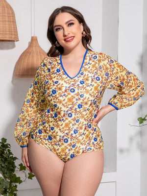 Floral Delight Plus Size Open Back One Piece Swimsuit - MXSTUDIO.COM