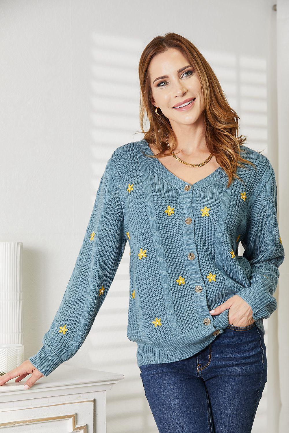 Floral Embroidered Plus Size Women's Cardigan - MXSTUDIO.COM