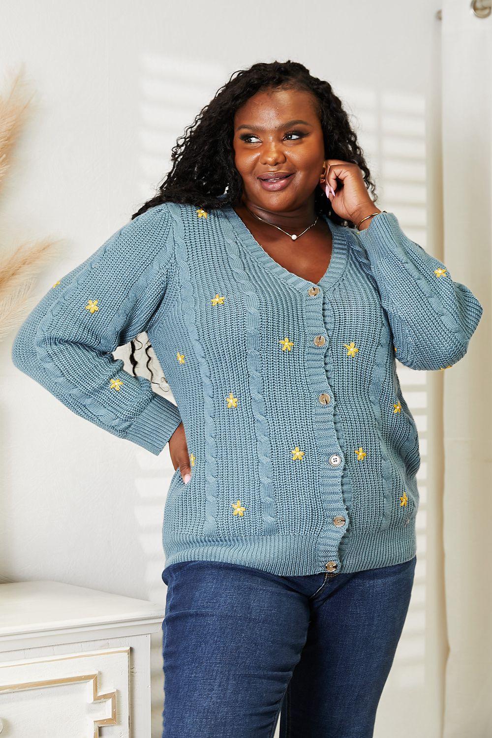 Floral Embroidered Plus Size Women's Cardigan - MXSTUDIO.COM