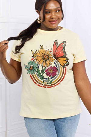 Flower And Butterfly Plus Size Graphic T Shirt - MXSTUDIO.COM