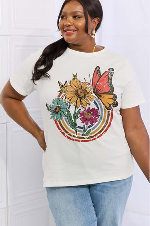 Flower And Butterfly Plus Size Graphic T Shirt - MXSTUDIO.COM