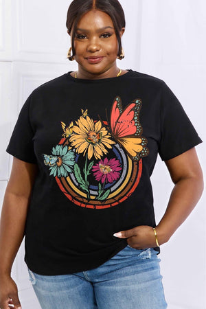 Flower And Butterfly Plus Size Graphic T Shirt - MXSTUDIO.COM