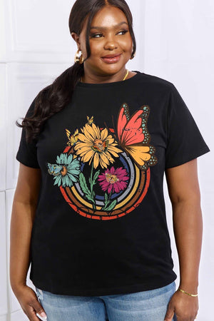 Flower And Butterfly Plus Size Graphic T Shirt - MXSTUDIO.COM