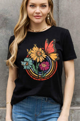 Flower And Butterfly Plus Size Graphic T Shirt - MXSTUDIO.COM