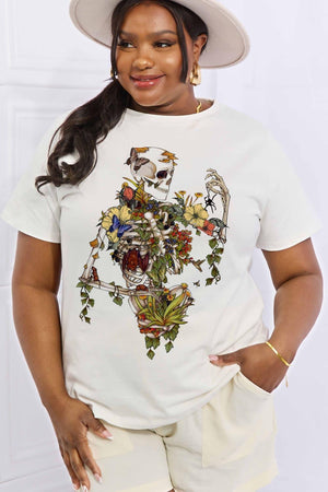 Flower Plus Size Graphic Skeleton T Shirt - MXSTUDIO.COM