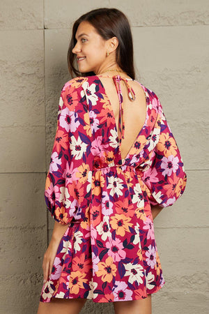 Flower Power Half Sleeve Plus Size Floral Mini Dress - MXSTUDIO.COM