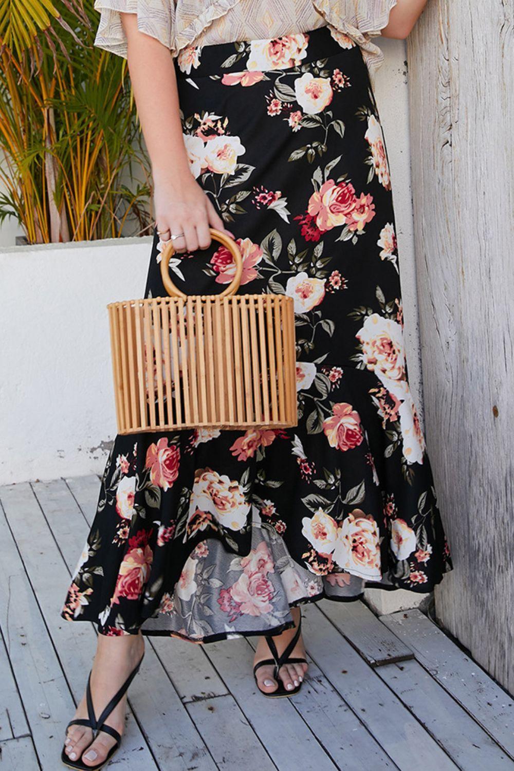 Flowy Fresh High Rise Plus Size Floral Maxi Skirt - MXSTUDIO.COM