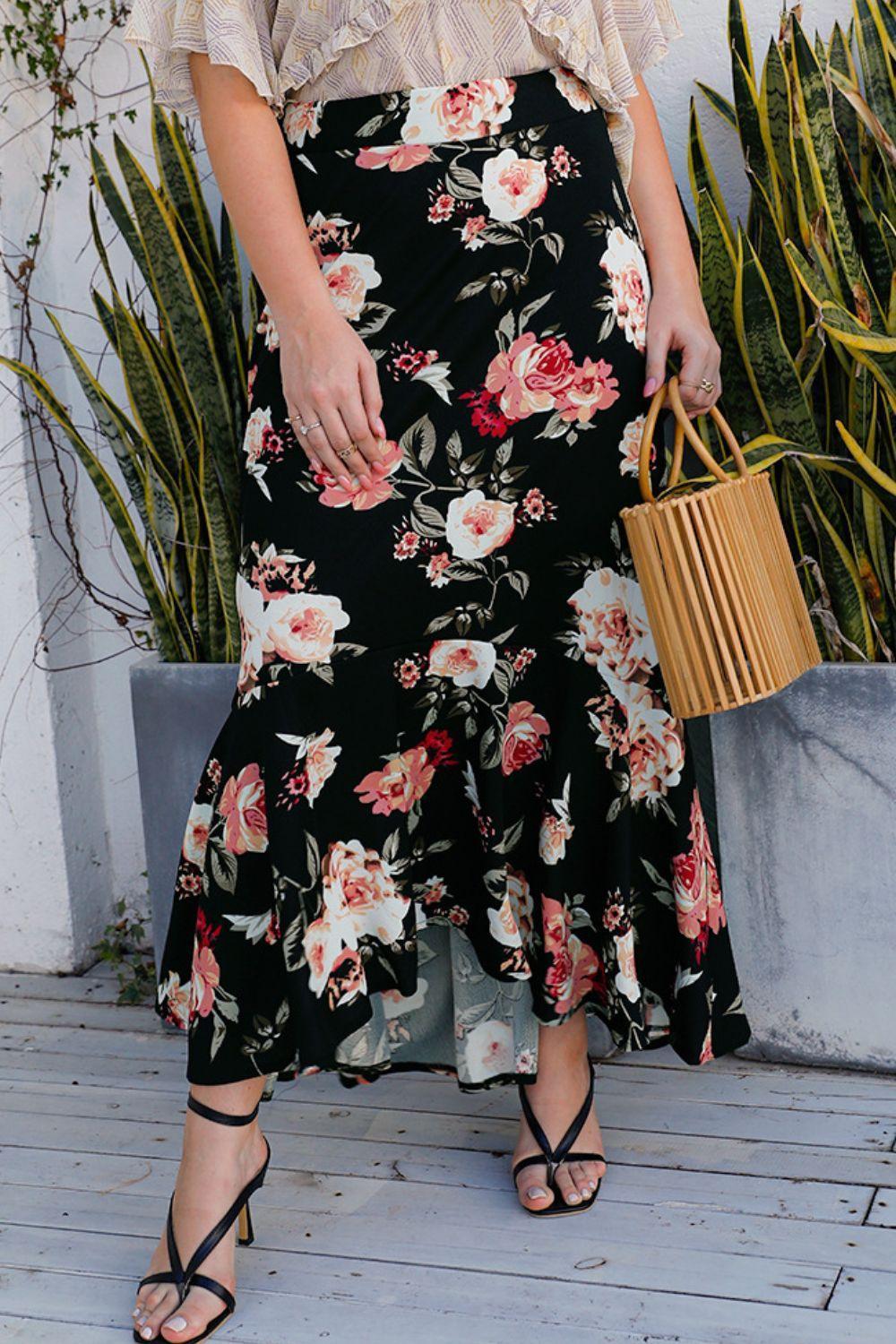 Flowy Fresh High Rise Plus Size Floral Maxi Skirt - MXSTUDIO.COM