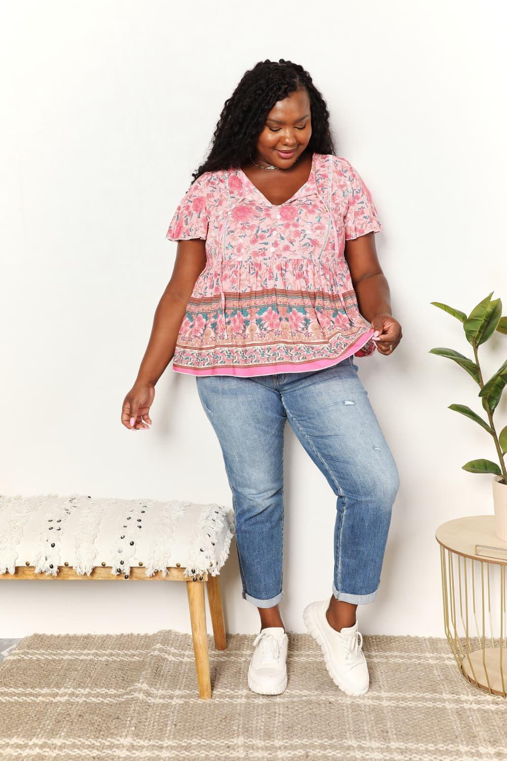 Flutter Sleeves Bohemian Plus Size Peplum Blouse - MXSTUDIO.COM