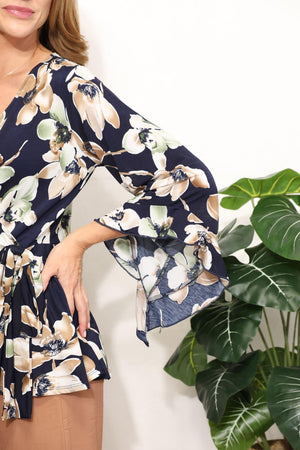 Flutter Sleeves Surplice Plus Size Floral Blouse - MXSTUDIO.COM