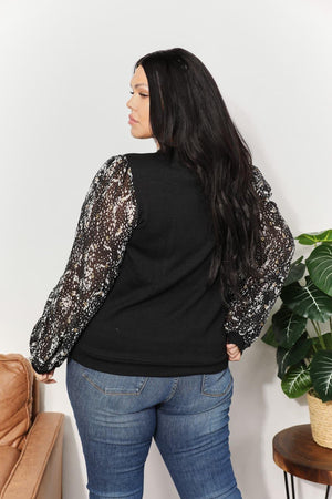 Foil Printed Long Sleeve Black Plus Size Top - MXSTUDIO.COM