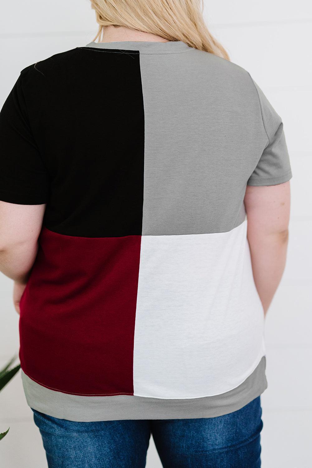Four Color Block Plus Size Short Sleeve T-Shirt - MXSTUDIO.COM
