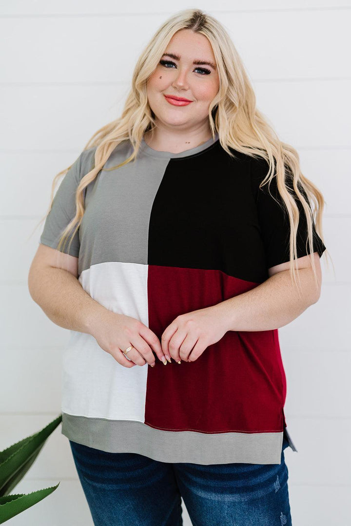 Four Color Block Plus Size Short Sleeve T-Shirt - MXSTUDIO.COM