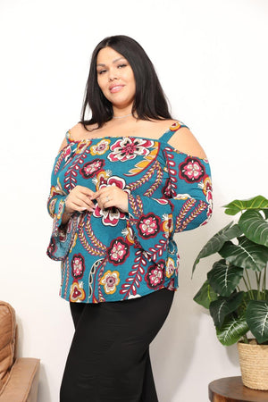 Full Of Life Cold Shoulder Plus Size Floral Blouse - MXSTUDIO.COM