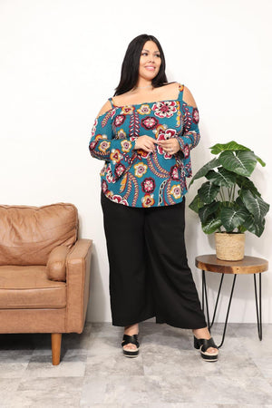 Full Of Life Cold Shoulder Plus Size Floral Blouse - MXSTUDIO.COM