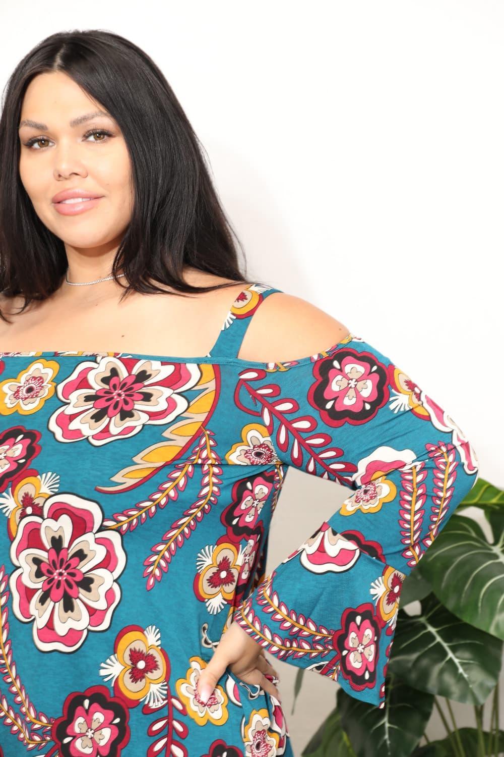 Full Of Life Cold Shoulder Plus Size Floral Blouse - MXSTUDIO.COM