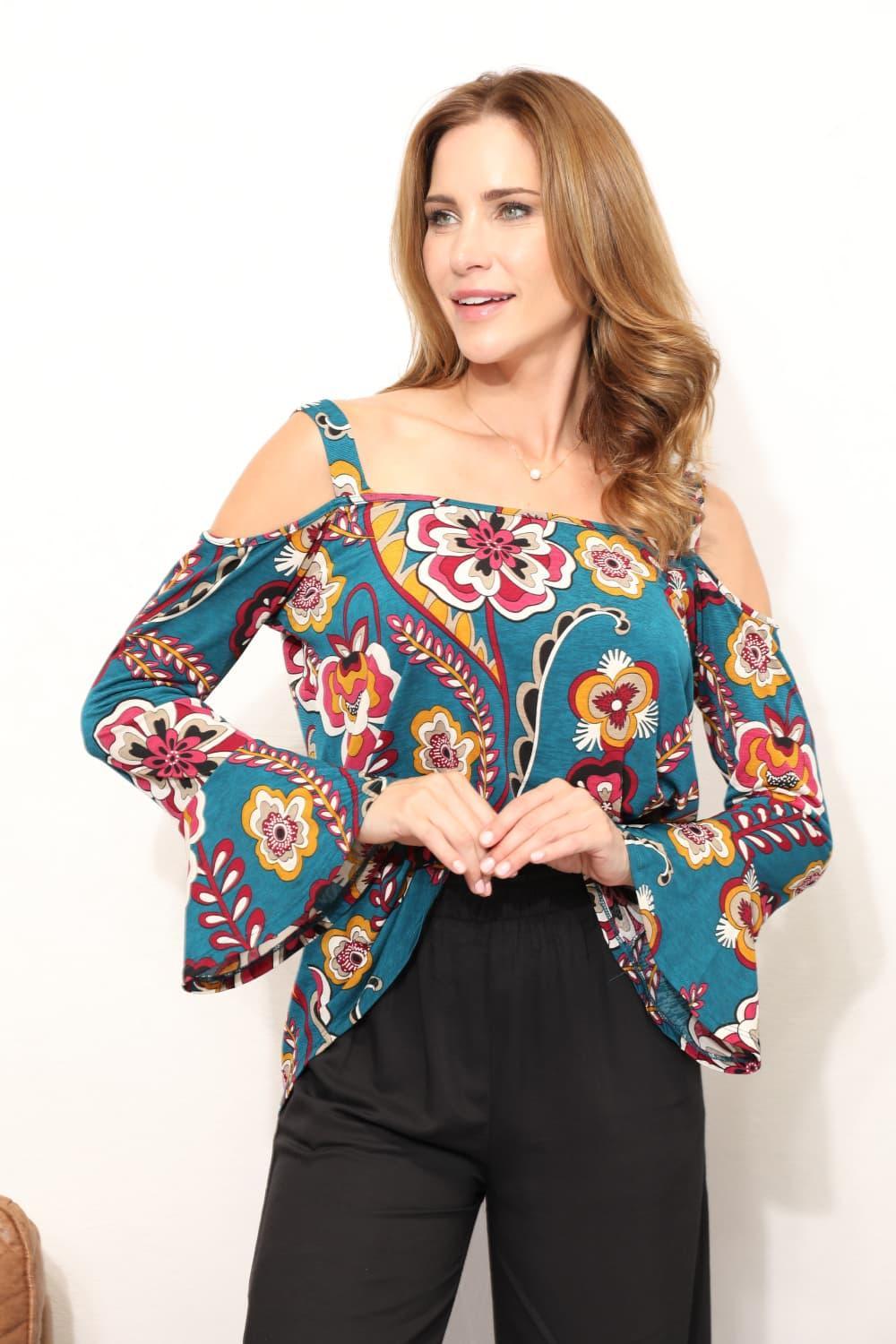 Full Of Life Cold Shoulder Plus Size Floral Blouse - MXSTUDIO.COM