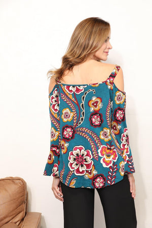 Full Of Life Cold Shoulder Plus Size Floral Blouse - MXSTUDIO.COM